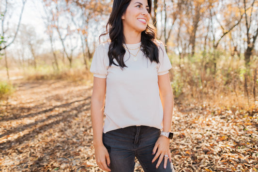 Ribbed Puff Sleeve Top