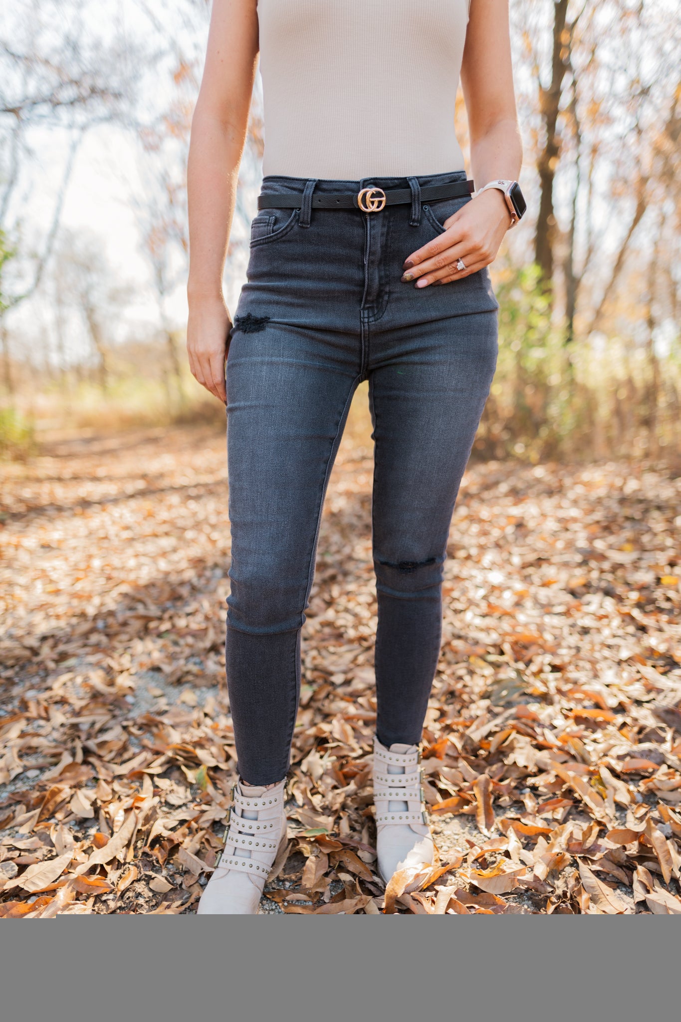 YMI Distressed Charcoal High Rise Skinny Ankle